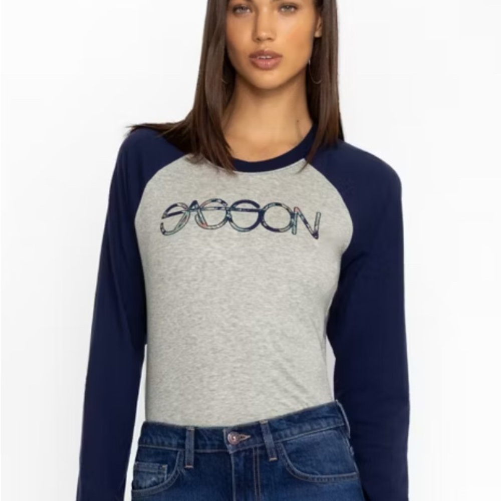 Johnny Was Navy and Gray Long Sleeve Tee